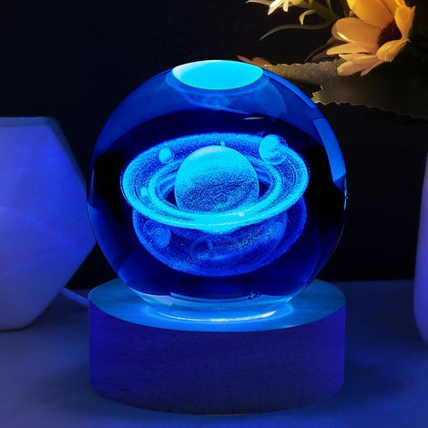 Bardusch - Veilleuse Boule de Cristal 3D,Saturne Crystal Ball Night Light,Lampe de Nuit Boule de Verre avec Base,Décoration de Bureau,Cadeaux d'astronomie (1/5)