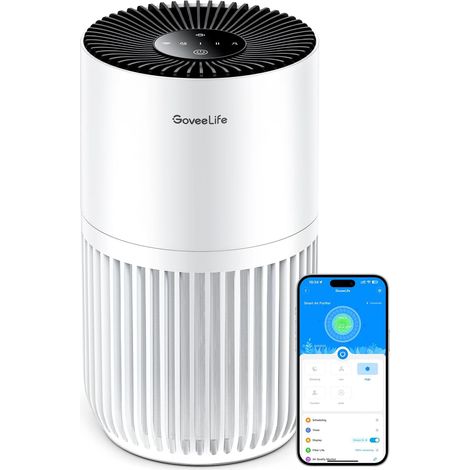Mini purificateur d'air pour chambre, avec filtre HEPA pour poils d'animaux, odeurs, pollens et fumée, Alexa compatible, 3 vitesses, 2 modes, minuterie et diffusion d'arômes pour la maison (1/5)