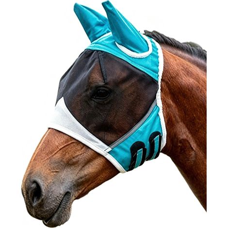 Masque Anti-Mouches Bleu pour Chevaux, Protection UV, Masque Anti-Mouches Confortable et Respirant, Masque Anti-Mouches pour Chevaux (L) (1/5)