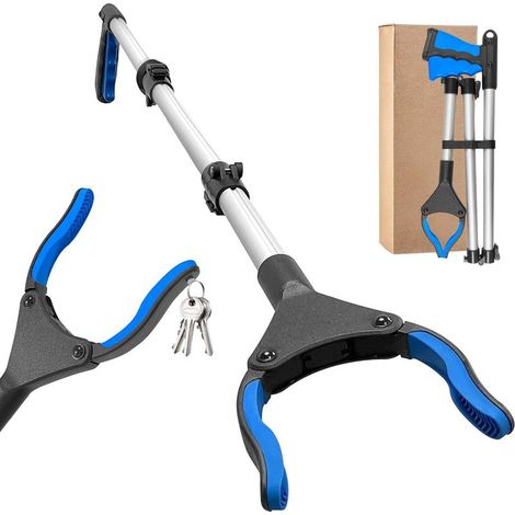 Pince Ramasse Objet Multifonction, Pince Telescopique Allongée de 110 cm, Pliable en Trois Parties, Tête Rotative à 360° avec Pointes Magnétiques pour Attraper des Objets (bleu) (1/5)
