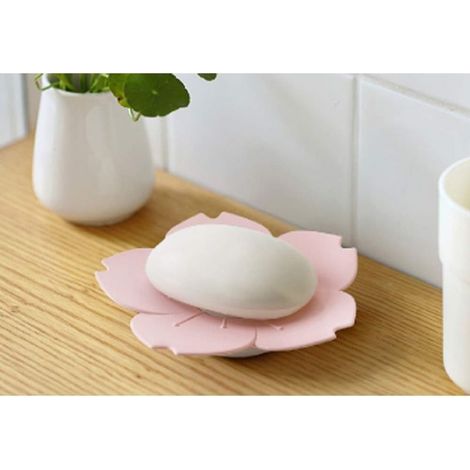 Portasapone a forma di fiore di ciliegio con foro di drenaggio, portasapone decorativo a doppio strato, portasapone per bagno, cucina, 2 colori (bianco) - Sunny (1/2)