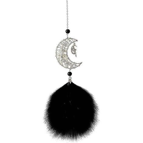 Attrape-rêves en plumes, fait main, pour rétroviseur de voiture ou remorque, pendentif décoratif, noir (1/3)