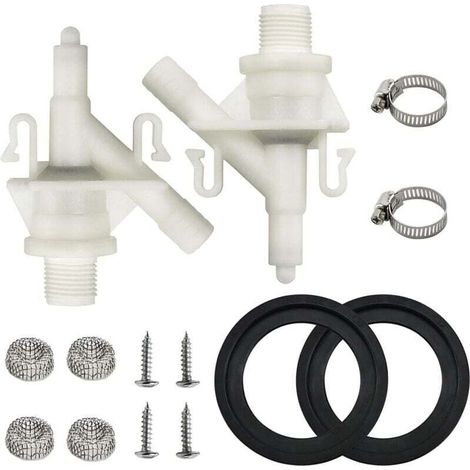 Kit de 2 vannes d'eau 385311641 pour toilettes Dometic séries 300, 301, 310, 311, 320 et 321, anti-fuite, avec 2 joints de chasse d'eau, kit d'installation de chasse d'eau sans effort par pédale
