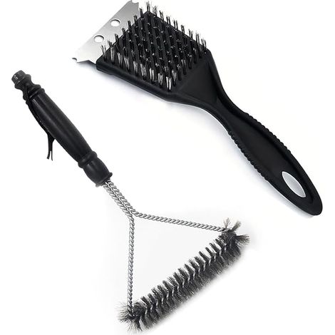 Set di 2 spazzole per la pulizia del barbecue 2 in 1: spazzola per barbecue in filo di acciaio inossidabile + spazzola multifunzione a punta per barbecue.