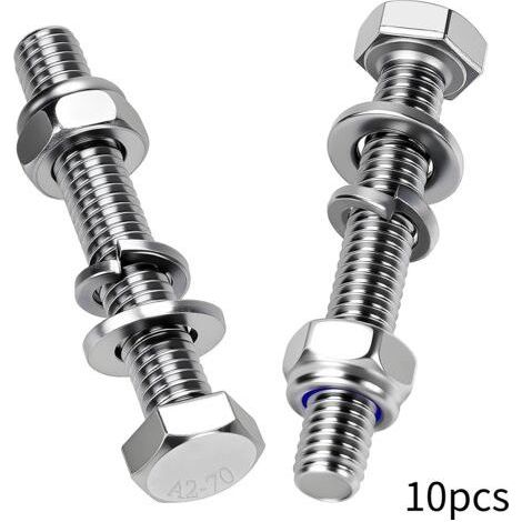 10 Pièces Boulons à Tête Hexagonale M10x100 mm Boulon Inox A2 Vis et Boulon Vis à Métaux avec Écrous Rondelles pour Meubles Auto Vélos Bateaux Impression 3D Moto (1/5)