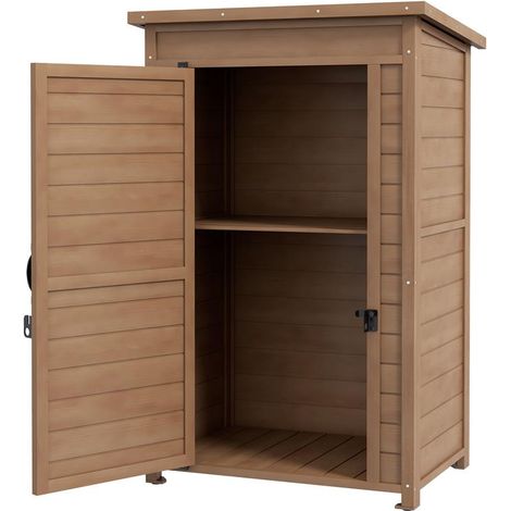 ARMADIO DA GIARDINO IN LEGNO CON RIPIANO REGOLABILE E CATENACCIO. 75X56X117CM. MARRONE