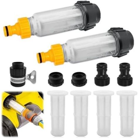 Filtre à Eau pour Tuyau d'Arrosage - 3/4 Pouces - Préfiltre avec Cartouches et Adaptateurs Rapides - Compatible Pompe de Jardin et Nettoyeur Haute Pression - 1 Pièce (1/4)