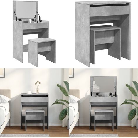 Coiffeuse et tabouret gris béton 60x40x113,5 cm - Coiffeuse - Meuble De Salle De Bain - Table De Maquillage - Vanity - Dressing - Home & Living (1/5)