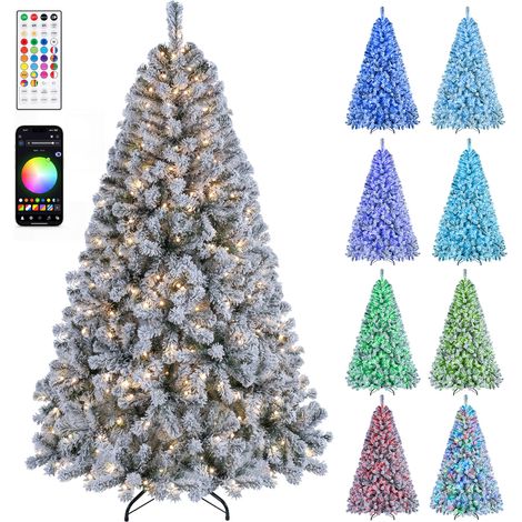 CASART Flocked Artificial Fir Xmas Tree with 300 Pre-Lit RGB LED Lights (1/5)