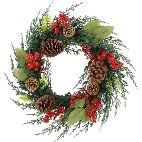 Couronne de porte Noël 50 cm, Couronne de Noël, Couronne artificielle avec pommes de pin et boules de Noël, Couronne de l'Avent, Décoration de Noël (1/4)