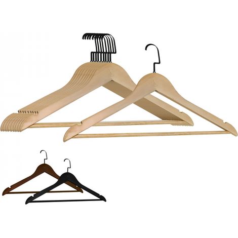 Lot de 10 cintres 44.5 cm pour vêtements adulte premium + avec crochet pivotant à 360° - Bois clair - Vivezen