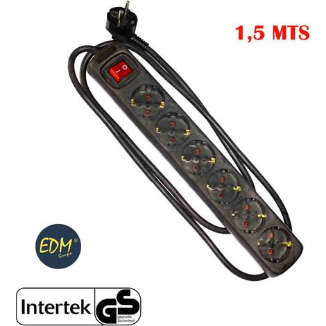 Mehrfachsockel mit 6 Steckdosen t/tl 10/16A Schuko + Schalter 1,5 m 3x1,5 mm Farbe Schwarz EDM