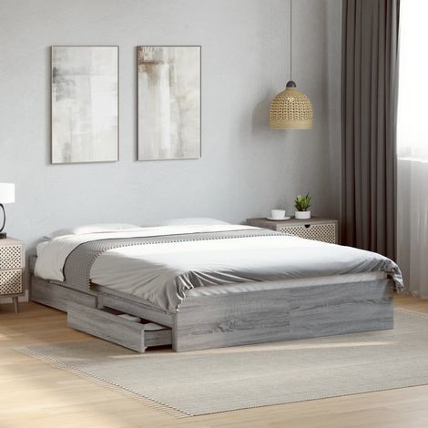 vidaXL Giroletto Cassetti Grigio Sonoma 140x200 cm Legno Multistrato