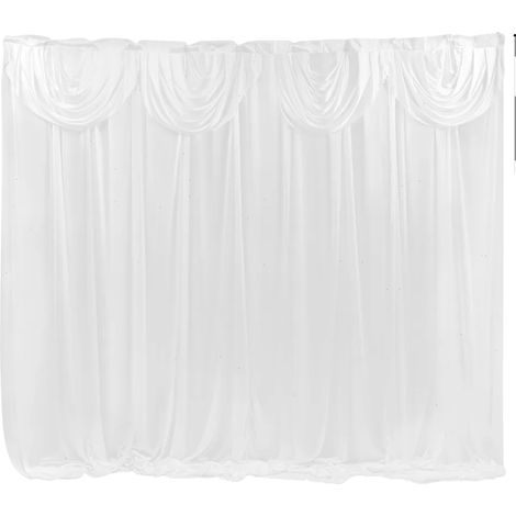 Voile de rideau, tulle transparent avec valence, toile de fond décorative, BLANC (1/2)