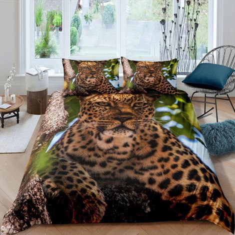 Housse de Couette Léopard Safari Cheetah Print Parure de Lit 140x200cm Wild Animal Sets de Housse de Couette for BedDécor de Chambre Faune Decor avec 1 taie d'oreiller - 140 x 200 cm (1/5)