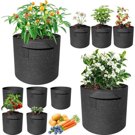 10 Sac Plantation Non Tissé 10 Gallon avec Poignées, Sacs Plantes Respirant Réutilisables pour Jardin Balcon Terrasse , Pots Culture Tissu pour Fleurs, Pommes Terre, Tomates, Légumes, Fraises (1/5)