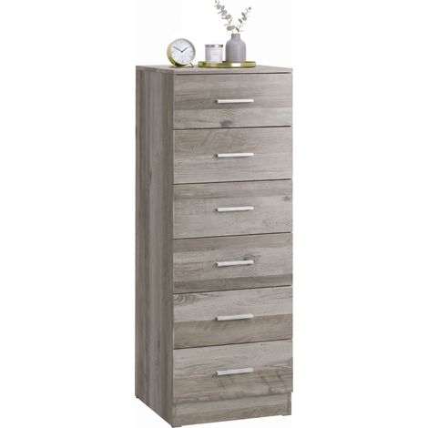 HOMCOM cómoda de 6 cajones, cajonera para dormitorio alta y estrecha, sinfonier para salón, vestidor, entrada, 40x40x110 cm, gris claro (1/5)