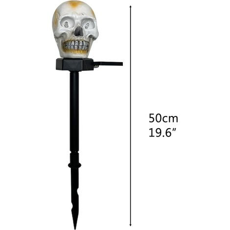 Décoration de squelette d'Halloween à LED solaires, piquets lumineux, tête de squelette, lampe squelette pour jardin, pelouse, cour, maison hantée (1/5)