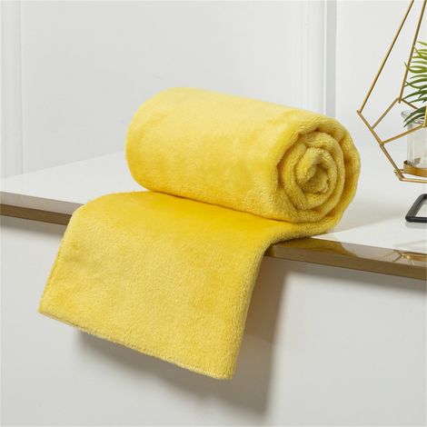 Couverture Jetable 100 x 140 cm - En Polaire Microfibre - Pour Canapé Lit Camping Voyage - Jaune (1/2)