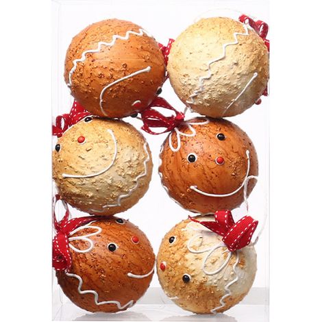 Boule De Noël - Boule En Mousse Et Figurine Pain D Épices - 8 Cm - Décoration Arbre De Noël - 6 Pièces (1/5)