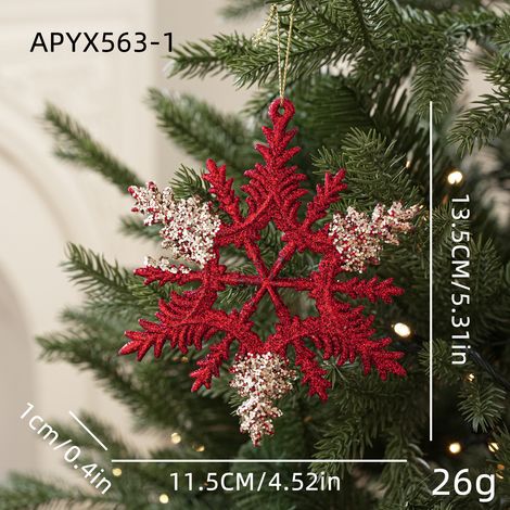 Décoration de Noël en plastique, flocon de neige rouge et or, 26g (1/2)