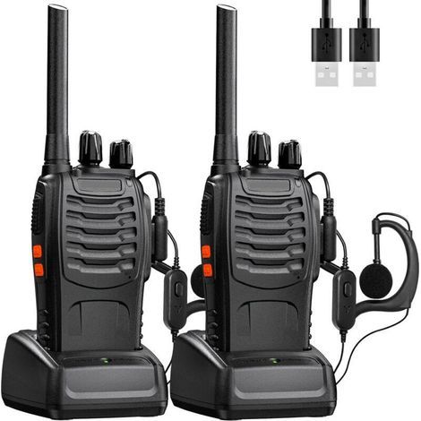 Set de 2 talkies-walkies professionnels - Radio bidirectionnelle rechargeable - Portée étendue - 16 canaux - Inclus écouteurs, batterie et chargeur - Parfait pour adultes
