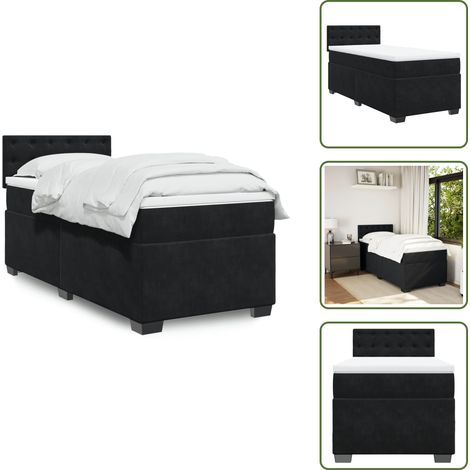 The Living Store Sommier à lattes de lit et matelas Noir 80x200 cm Velours - Lit Double - Literie - Chambre À Coucher - Meuble De Chambre - Literie Luxe (1/5)