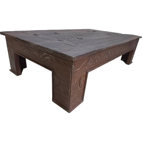 Mesa de centro de madera acabado artesanal marrón 141x86x37 cm (1/5)