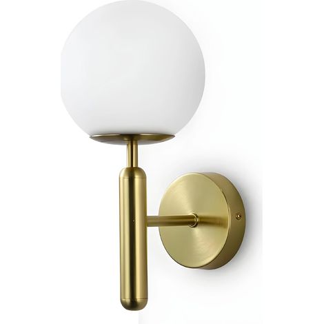 LED Applique murale avec globe en verre opalin blanc et support en métal Noir, petite lampe élégante, style classique, moderne pour intérieurs rétro et contemporains (1/4)