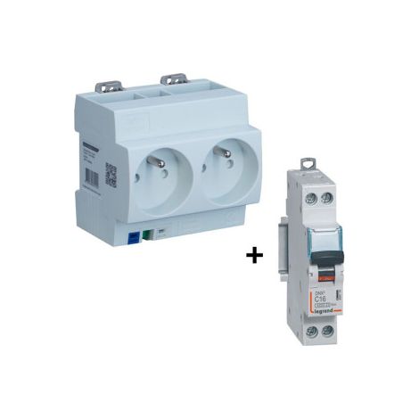 Legrand - Disjoncteur 16A Vis + Double Prise Modulaire pru00e9cu00e2blu00e9 2P+T DIGITAL - Ru00e9f. : 04564 + 406774