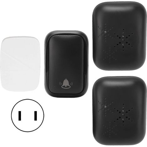 Sonnette sans fil ABS noire, auto-alimentée, portée de 150 m, 433 MHz, avec 2 récepteurs pour la maison, l'hôtel et l'usine, alimentation secteur 110-230 V. (1/4)