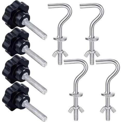 JSSEVN - Hammock hardware kit, heavy-duty hooks, threaded replacement button for garden parasol swing base (silver). (1/4)