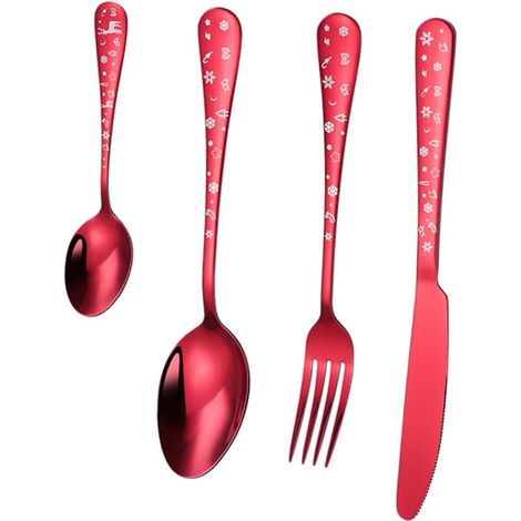 Service de Table Noël avec Motifs Décoratifs Couverts Acier Inoxydable Kit de Vaisselle Résistant et Portable (1/5)