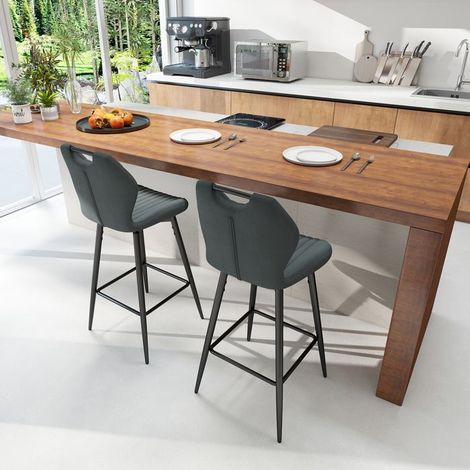 WAFTING Lot de 2 Tabourets de bar Pivotant, Hauteur d'Assise 75cm, Chaise de Bar avec Dossier et Repose-Pieds, Encre (1/5)