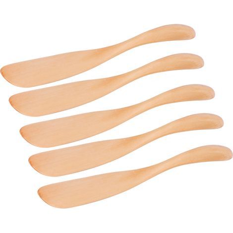 Set di 5 pezzi in legno naturale: coltello da burro, spatola per marmellata, spatola per formaggio, spatola per bagel, spatola per gelatina, accessori da cucina per la pasticceria. (1/5)
