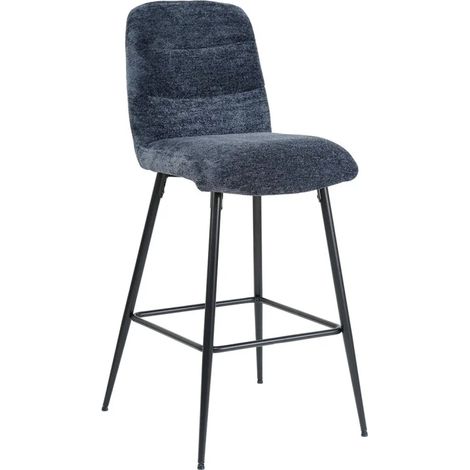 Tabouret de bar rembourré en tissu doux bleu pied métal - JULIE (1/5)