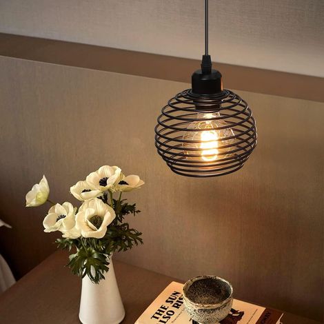 GBLY Pendelleuchte Vintage Hängelampe Industrial - Schwarz 1.5M Pendellampe Esstisch mit Schalter Stecker E27 Retro Lampenfassung 1fla. Max.60W Hängeleuchte für Schlafzimmer Wohnzimmer Küche Restauran