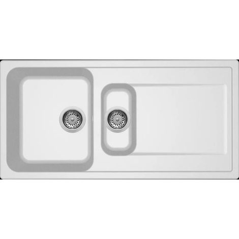 Elleci Lavello 2 Vasche Life 475 Granitek Bianco Gocciolatoio Reversibile Sopratop 100x50 cm
