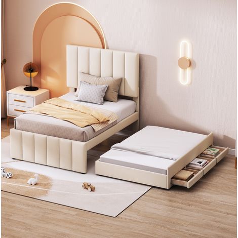 lit rangement gigogne tiroirs tête réglable 90x200 OKMYHOME (1/5)