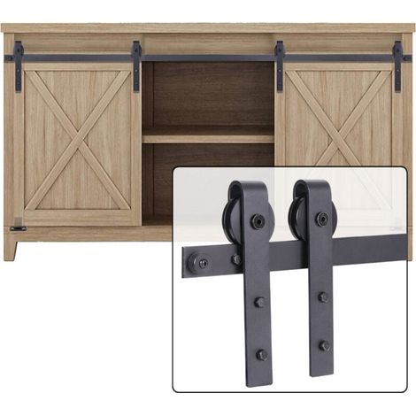 STOEX Quincaillerie Kit de Rail Roulettes pour Porte Coulissante Industriel pour Porte Suspendue en Bois Meuble TV Armoires - Double Porte 1.2M/3.93FT (1/4)