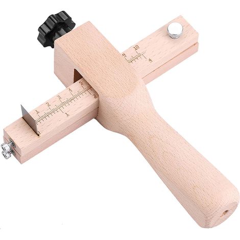 Outil de coupe en bois avec lanières de cuir réglables et 3 lames, idéal pour le bricolage et les loisirs créatifs. (1/5)