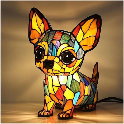 Chihuahua IVeilleuse artistique , lampes de table LED à thème de chiens mignons, veilleuse de table bouledogue français en résine teintée, décoration d'intérieur animalière vintage