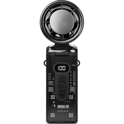 Tragbarer, faltbarer freihändiger Ventilator mit Peltier-Kühlung, Turbo 100, USB-Aufladung, integrierte LED-Beleuchtung – Modell Schwarz mit Sternen (FC08)-lsw