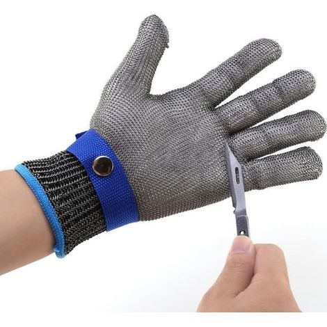 Bon Matériel-Gant de Boucher en Cotte de Maille Acier inoxydable résistant Coupe Bleu Haute Performance Niveau 5 Protection XL yota (1/4)