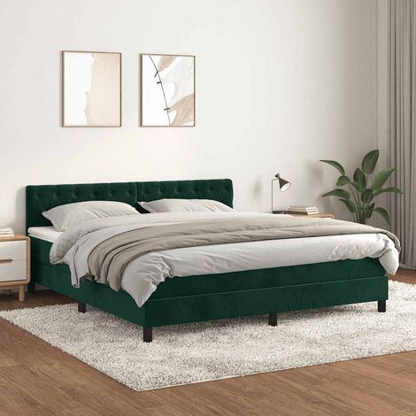 Cama box spring con colchón terciopelo verde oscuro 180x200 cm (1/5)