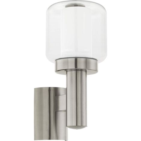 Eglo Lampada da Parete per Esterni Poliento, 1 Luce, Attacco E27. IP44. in Acciaio Inox, Plastica e Vetro, Argento, Bianco (1/5)