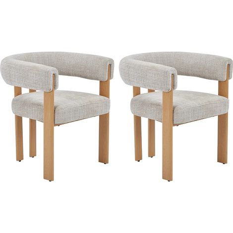 Lot de 2 chaises en tissu texturé et métal effet bois - Beige et naturel clair - VOLOSKA (1/5)
