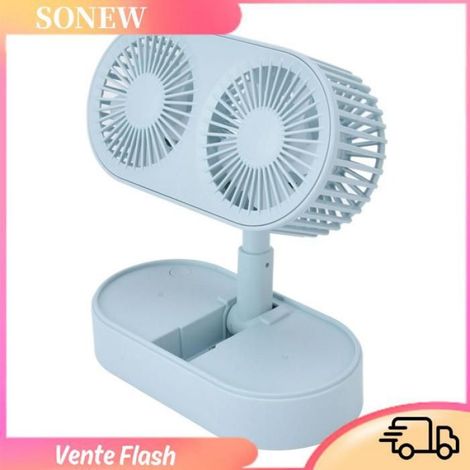 Ventilateur De Bureau - Double Hélice - Réglable En Hauteur Et En Angle - Batterie Intégrée 1200 MAh - 3 Vitesses - 15 X 13,5 X 7,5 Cm (1/5)