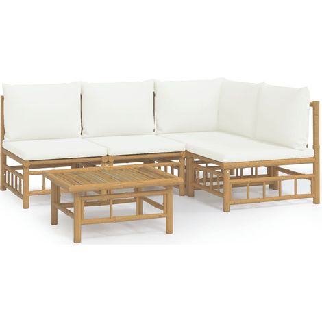 Maison Exclusive - Set Salotto da Giardino 5pz con Cuscini Bianco Crema in Bambù