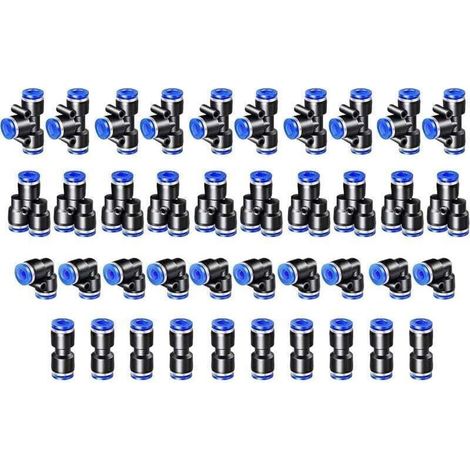 40PCS Connecteur Pneumatique Raccord Pneumatique 4mm Raccords Rapide Air comprimé 4 Formes pour Etancher Raccord Tube Air Comprimé-Type-Y/T/Droit/Angle.. (1/4)